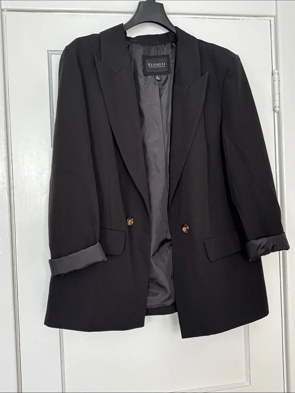 Eloquii Black Classic Open Blazer with Notch Lapels